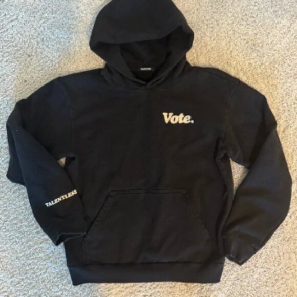 Talentless “Vote.” Size medium Black Hooded Sweatshirt w/ Velvet Graphics - Picture 1 of 6